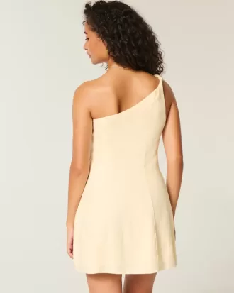 Linen-Blend Asymmetrical Mini Dress