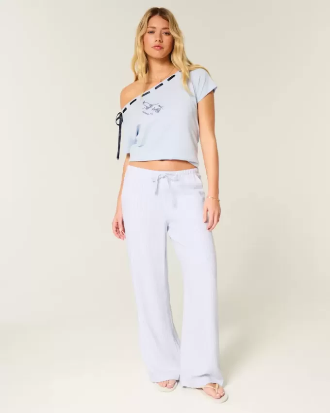 Linen-Blend Baggy Pull-On Pants