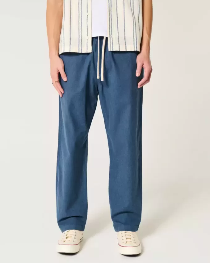 Linen-Blend Loose Pull-On Pants