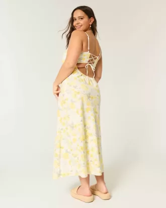 Linen-Blend Open Back Slip Midi Dress