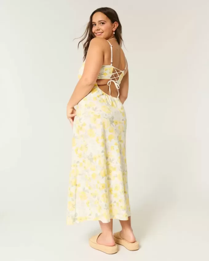 Linen-Blend Open Back Slip Midi Dress Linen-Blend Open Back Slip Midi Dress