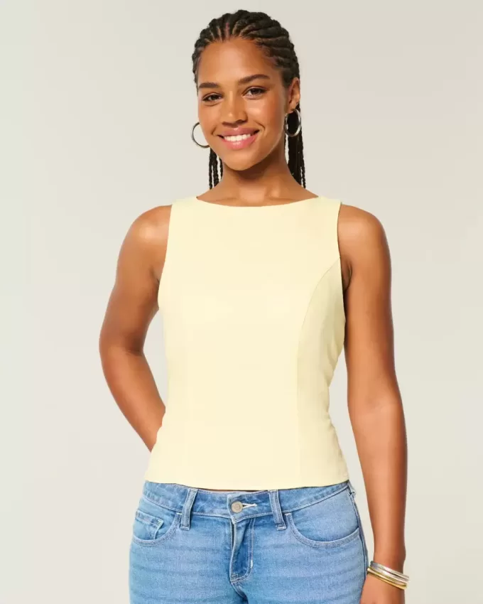 Linen-Blend Open-Back Top