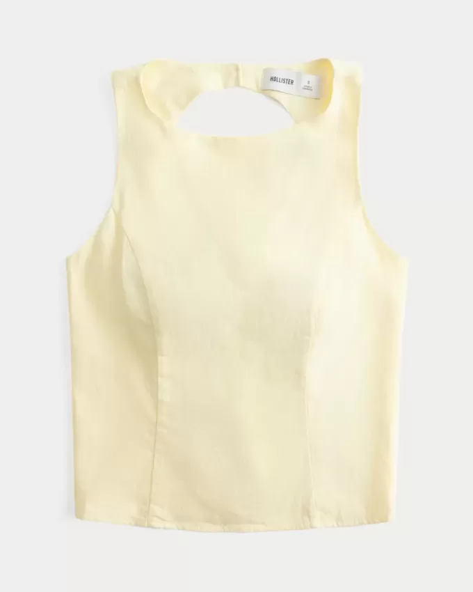 Linen-Blend Open-Back Top