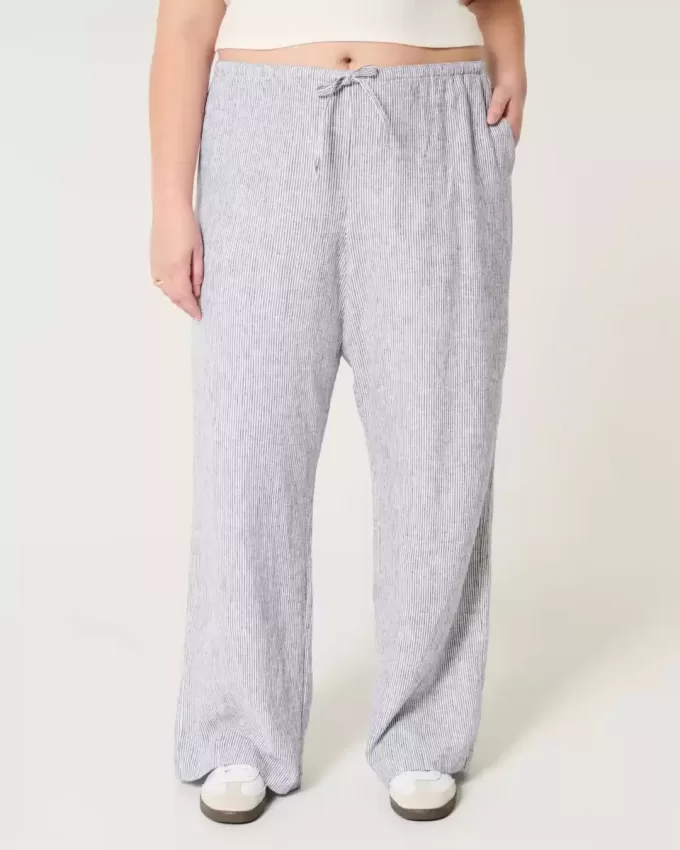 Linen-Blend Pull-On Baggy Pants