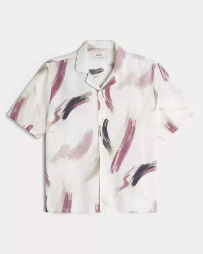 Linen-Blend Short-Sleeve Pattern Shirt Linen-Blend Short-Sleeve Pattern Shirt