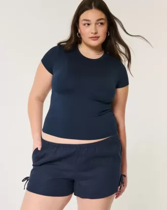 Linen-Blend Side Bow Soft Shorts Linen-Blend Side Bow Soft Shorts