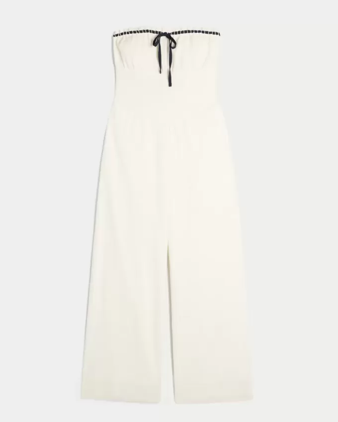 Linen-Blend Strapless Jumpsuit