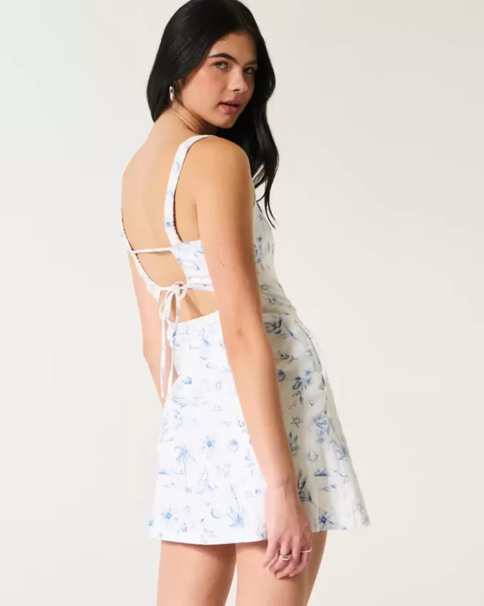 Linen-Blend Structured Mini Dress