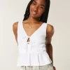 Linen-Blend Tie-Front Peplum Top