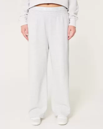 Logo Waist Fleece Wide-Leg Pants
