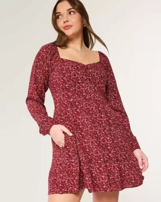 Long-Sleeve Cinch Bust Mini Dress