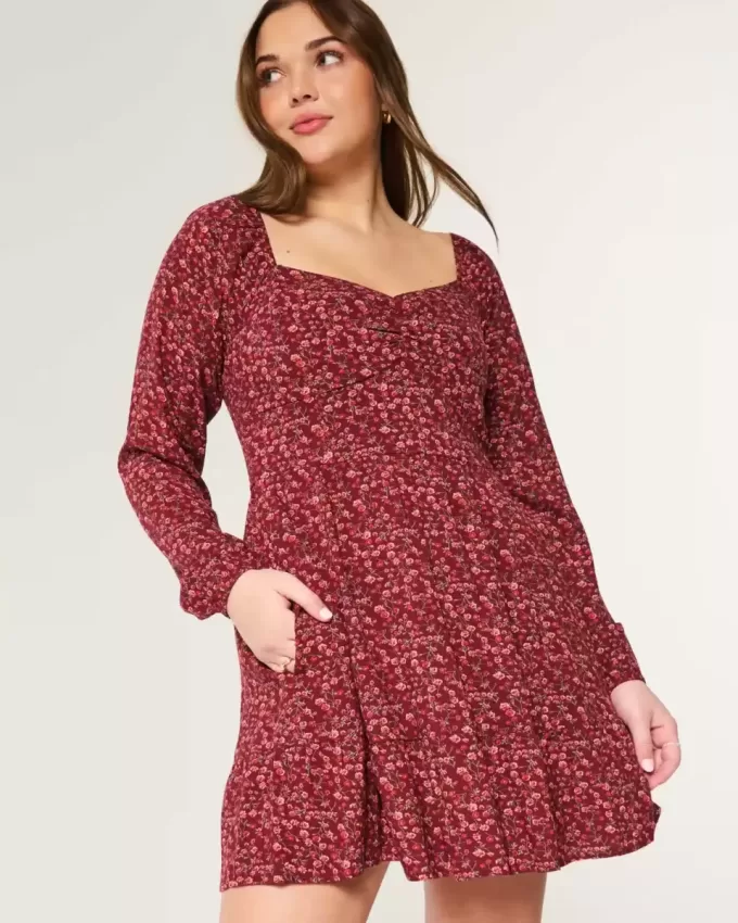 Long-Sleeve Cinch Bust Mini Dress