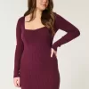 Long-Sleeve Cinch Bust Open-Back Sweater Dress