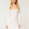 Long-Sleeve Cinch Bust Open-Back Sweater Dress