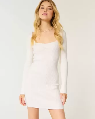 Long-Sleeve Cinch Bust Open-Back Sweater Dress