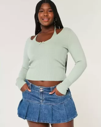 Long-Sleeve Halter Tie Sweater