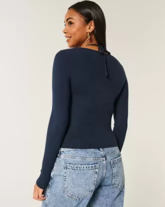 Long-Sleeve Halter Tie Sweater