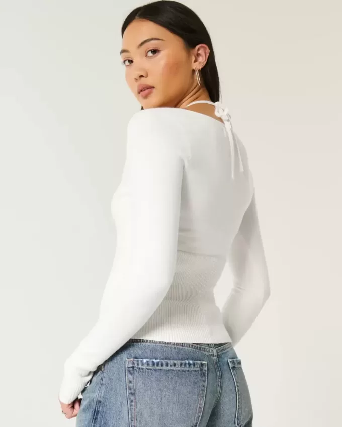 Long-Sleeve Halter Tie Sweater Long-Sleeve Halter Tie Sweater