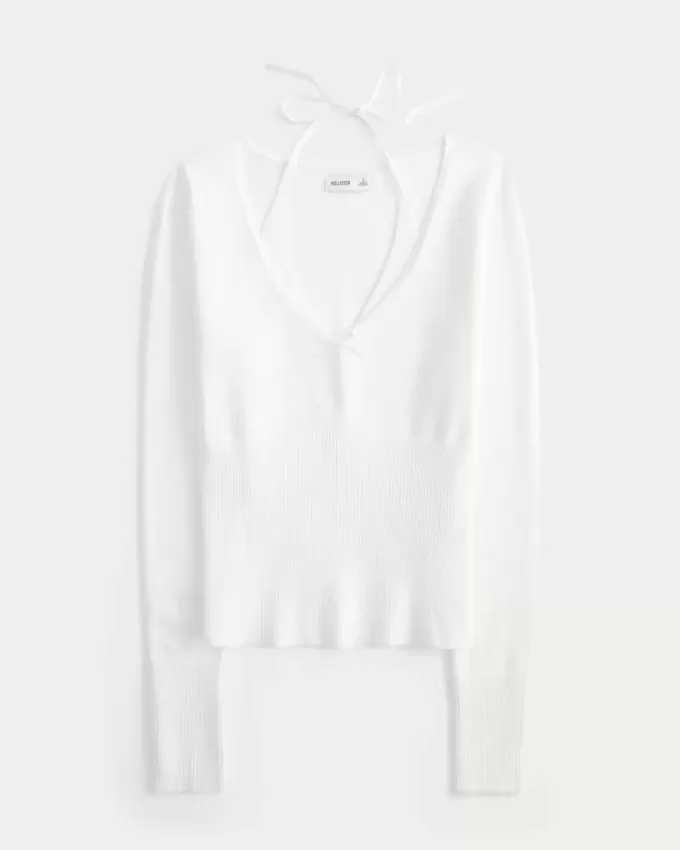 Long-Sleeve Halter Tie Sweater Long-Sleeve Halter Tie Sweater