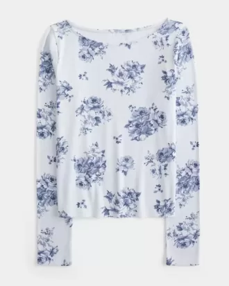 Long-Sleeve Slash-Neck Top