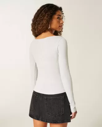 Long-Sleeve Slash-Neck Top