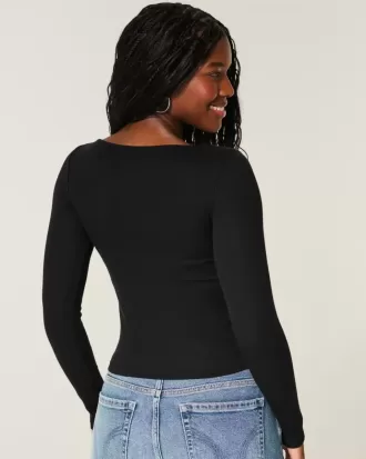 Long-Sleeve Slash-Neck Top