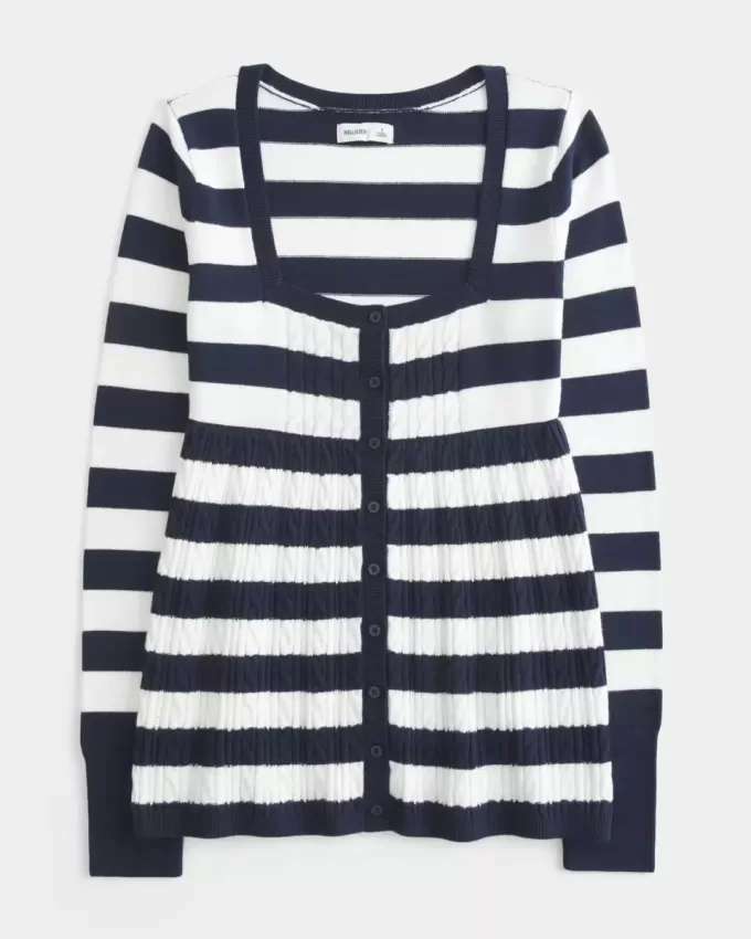 Long-Sleeve Square-Neck Babydoll Sweater