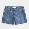 Low-Rise Bow Pattern Baggy Denim Shorts