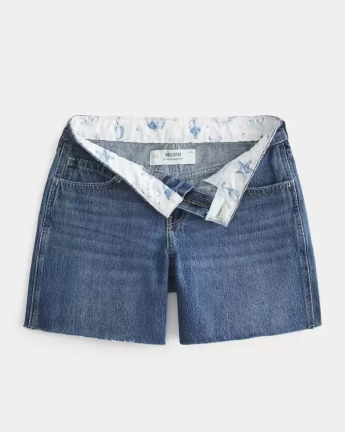 Low-Rise Dark Wash Baggy Denim Shorts 5″