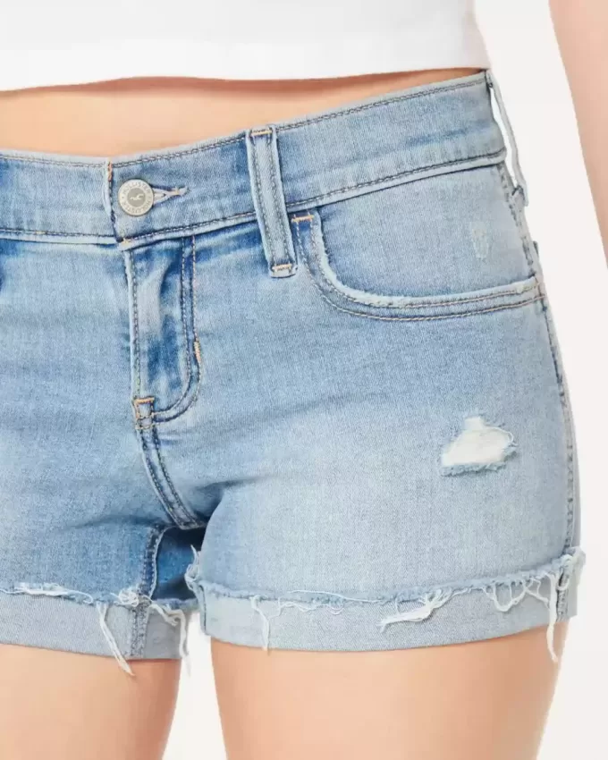 Low-Rise Distressed Light Wash Denim Shorts
