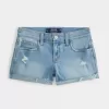 Low-Rise Distressed Light Wash Denim Shorts