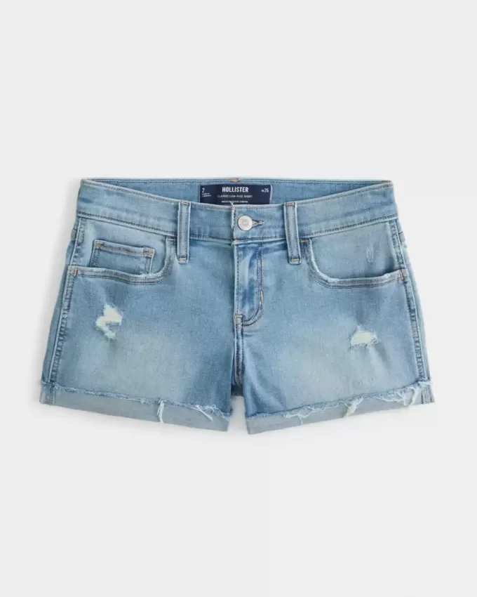 Low-Rise Distressed Light Wash Denim Shorts