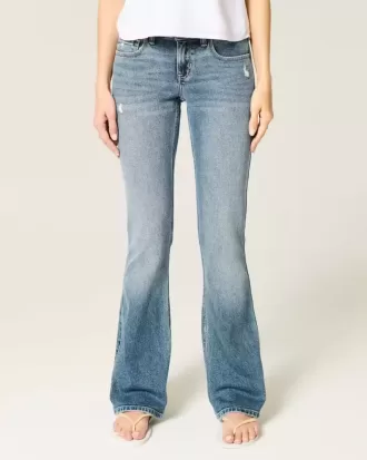Low-Rise Distressed Medium Wash Bootcut Jeans