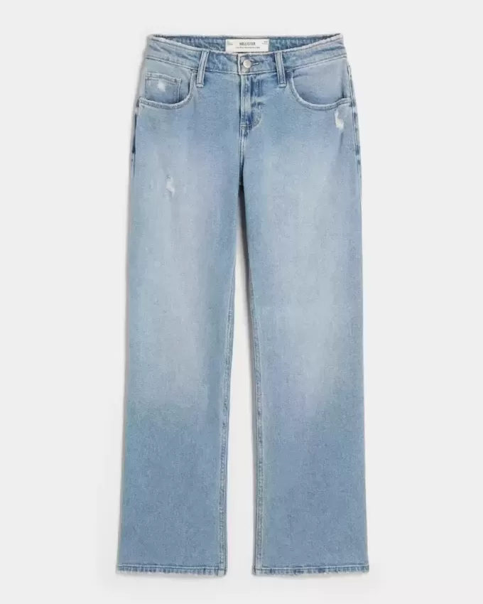Low-Rise Distressed Medium Wash Relaxed Straight Jeans