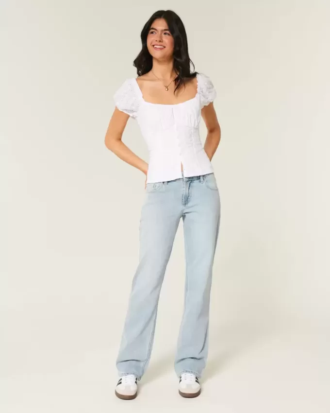 Low-Rise Light Wash Relaxed Straight Jeans