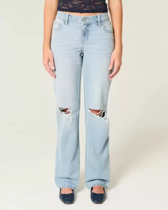 Low-Rise Light Wash Ripped Loose Jeans