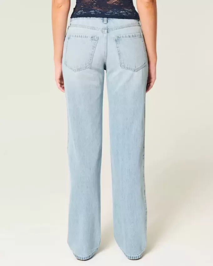 Low-Rise Light Wash Ripped Loose Jeans