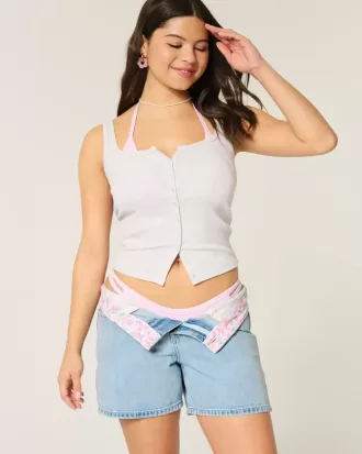 Low-Rise Medium Wash Baggy Denim Shorts 5″