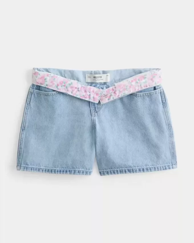 Low-Rise Medium Wash Baggy Denim Shorts 5″