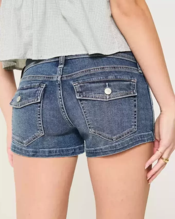 Low-Rise Medium Wash Denim Shortie Shorts Low-Rise Medium Wash Denim Shortie Shorts