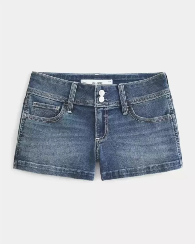 Low-Rise Medium Wash Denim Shortie Shorts Low-Rise Medium Wash Denim Shortie Shorts