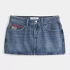 Low-Rise Medium Wash Flag Embroidered Denim Mini Skort