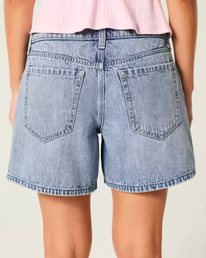 Low-Rise Medium Wash Foldover Waist Baggy Denim Shorts 5″ Low-Rise Medium Wash Foldover Waist Baggy Denim Shorts 5″