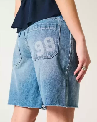 Low-Rise Medium Wash Number Graphic Baggy Jort