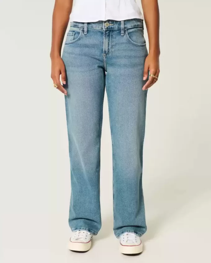 Low-Rise Medium Wash Relaxed Straight Jeans