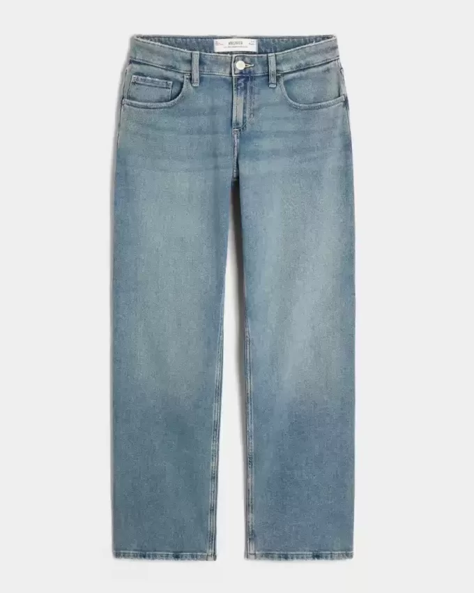 Low-Rise Medium Wash Relaxed Straight Jeans