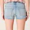 Low-Rise Medium Wash Studded Denim Shortie Shorts