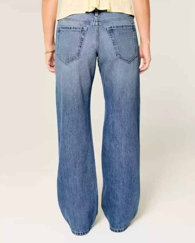 Low-Rise Medium Wash Studded Hearts Baggy Jeans