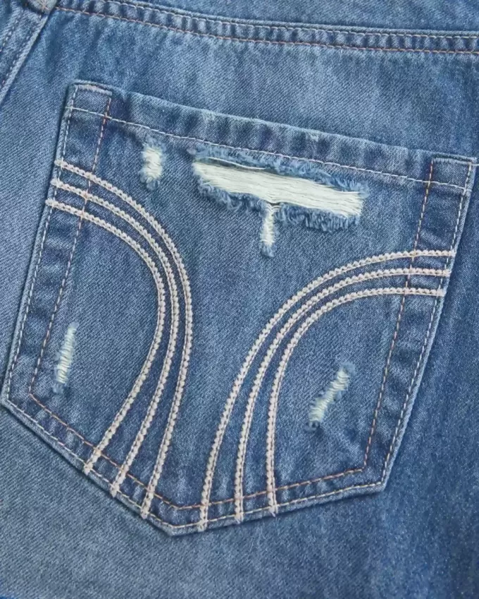 Low-Rise Ripped Dark Wash Denim Mini Skort