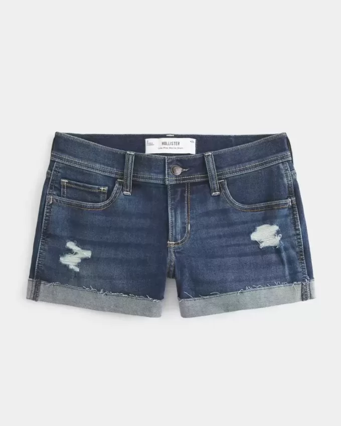 Low-Rise Ripped Dark Wash Denim Shortie Shorts Low-Rise Ripped Dark Wash Denim Shortie Shorts